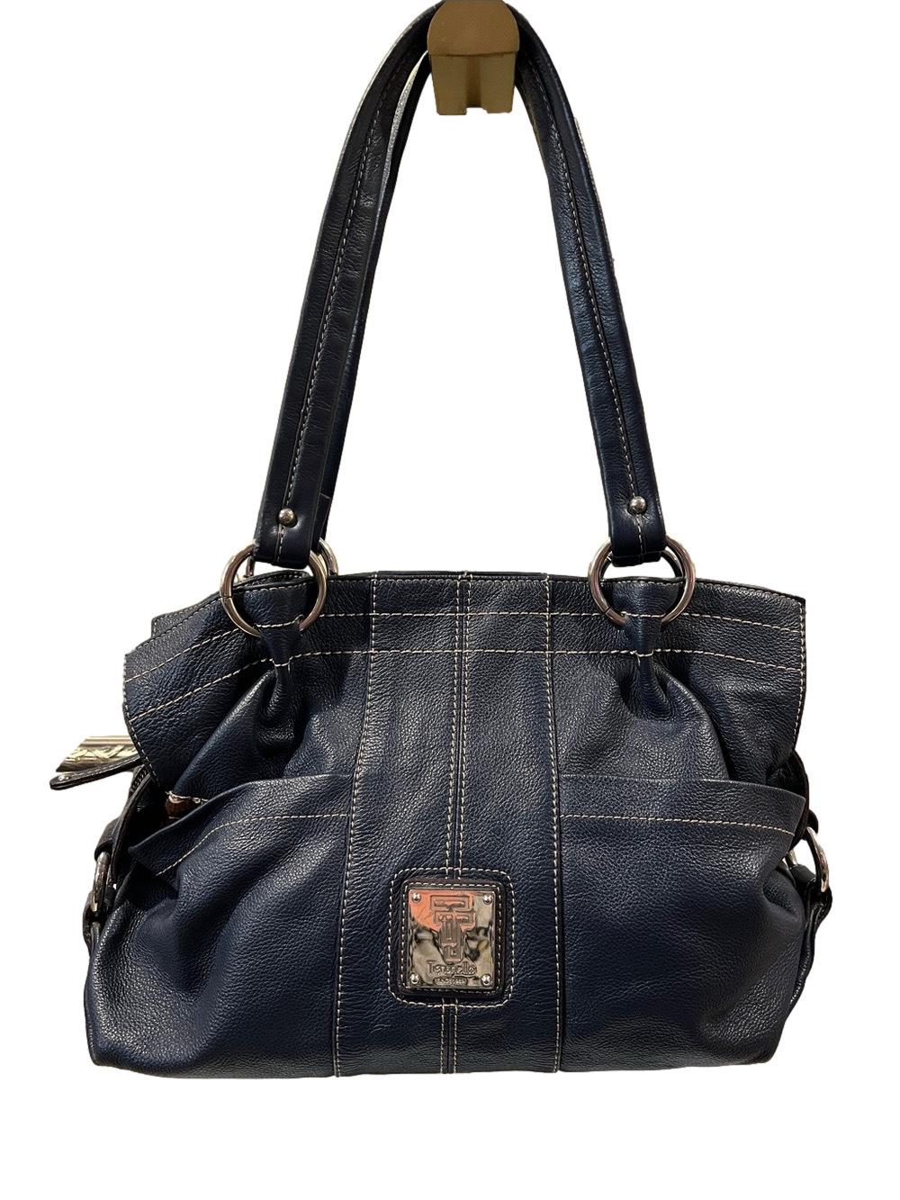 Tignanello Navy Leather Shoulder Bag with Silver Hardware EUC